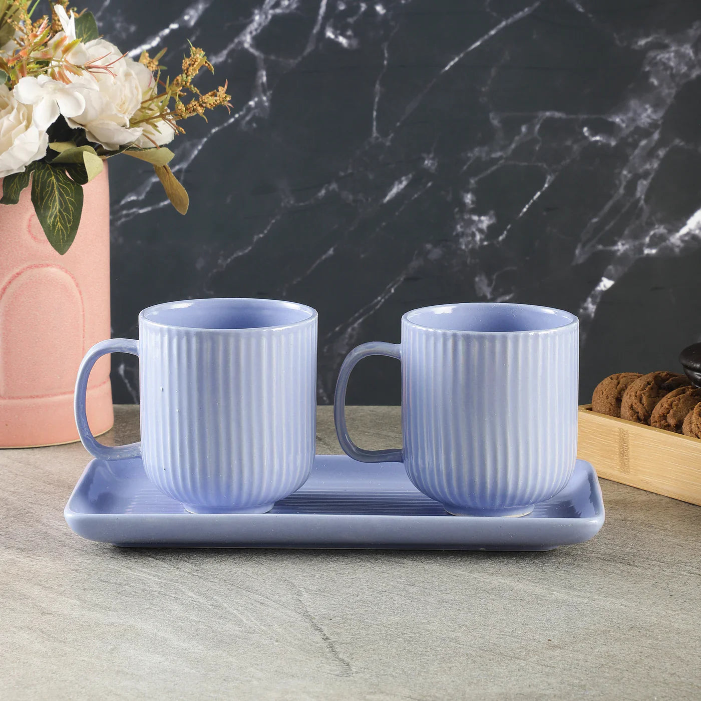 MORWEE COMBO  MUG SET WITH TRAY- PURPLE (SET OF 2)