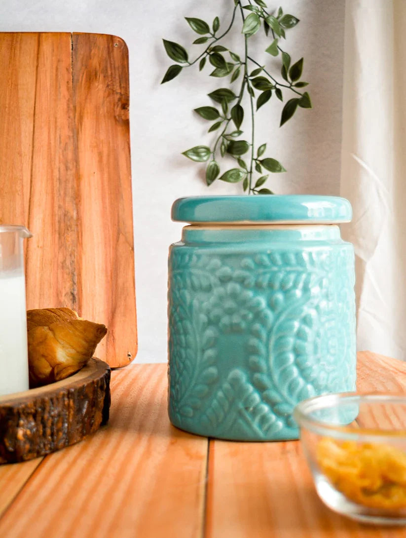 Morwee Turquoise Floral Ceramic Jar set of 2