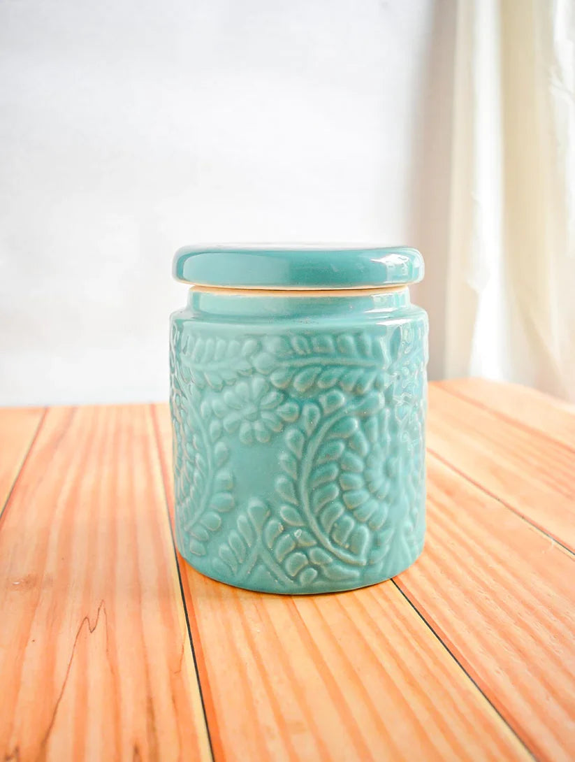 Morwee Turquoise Floral Ceramic Jar set of 2